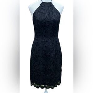 Vintage Y2K Black Lace Halter Cocktail Dress With Drawstring Neckline. 8